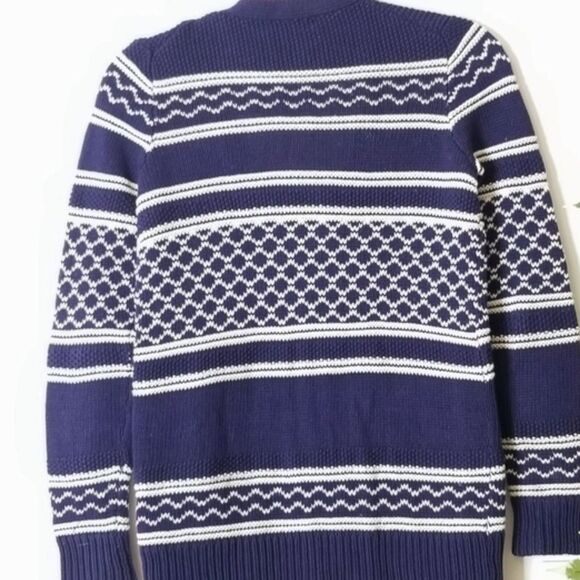 Madewell Stitchway Cardigan Fair Isle Stripe Sweater size Small Blue White - Picture 5 of 5